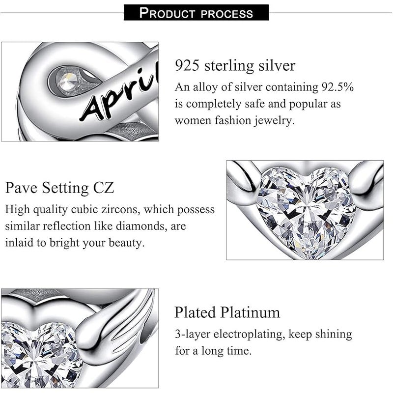 Forever Queen Birthstone Charms for Charms Bracelet- 925 Sterling Silver Love Heart Beads Infinite Love Charms, Happy Birthday Charms for Bracelet and Necklace - Image 5