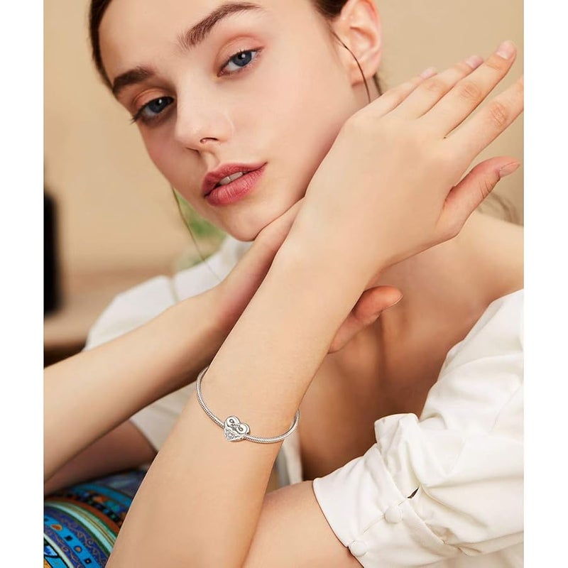 Forever Queen Birthstone Charms for Charms Bracelet- 925 Sterling Silver Love Heart Beads Infinite Love Charms, Happy Birthday Charms for Bracelet and Necklace - Image 3