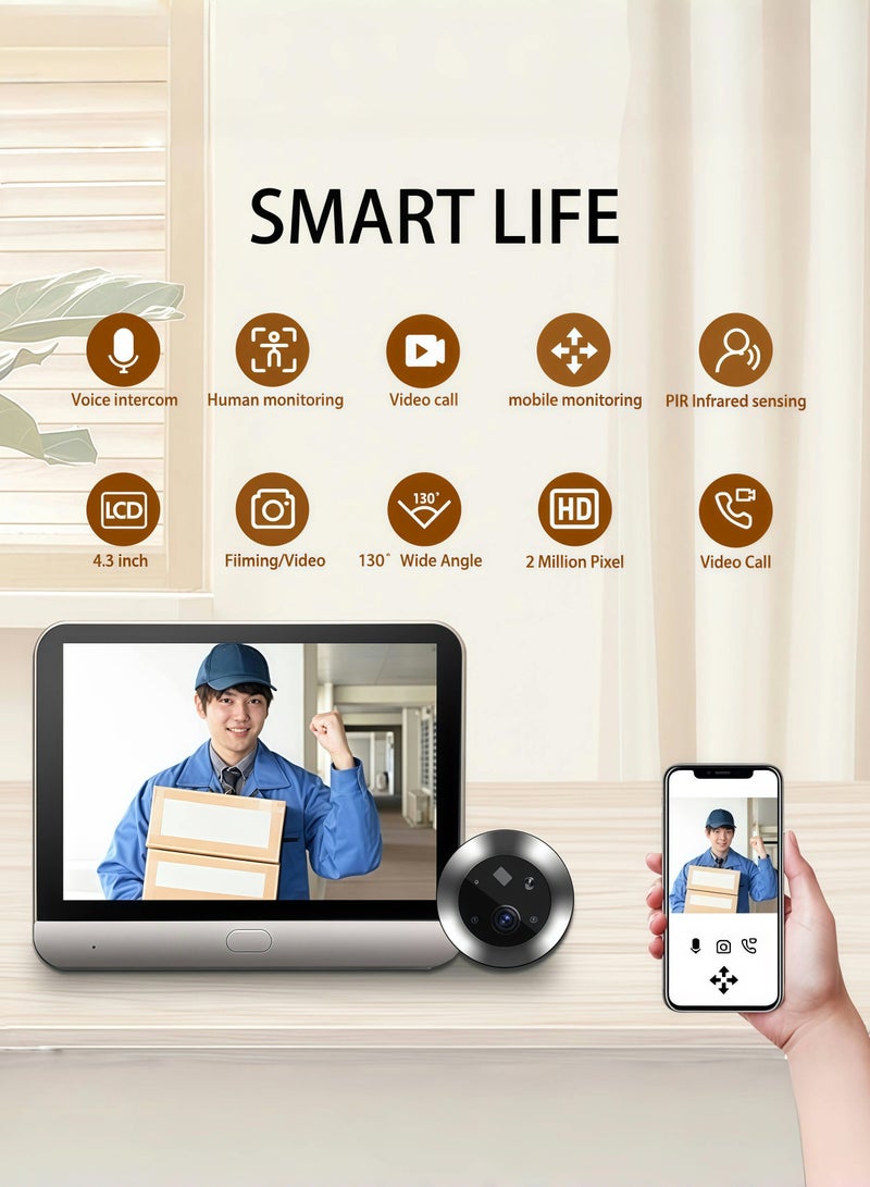 Generic Door Viewer Camera D300, 2K Wire-Free Doorbellwith 4.3" LCD Display,with 64GB Memory Card，5000mAh Rechargeable Battery, 170° Wide View, Motion Detection Alerts, Night Vision  - Image 1
