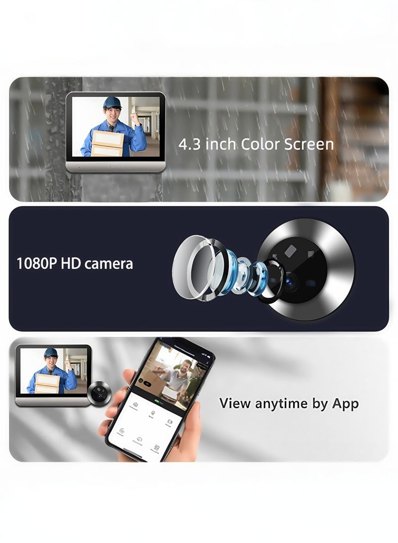 Generic Door Viewer Camera D300, 2K Wire-Free Doorbellwith 4.3" LCD Display,with 64GB Memory Card，5000mAh Rechargeable Battery, 170° Wide View, Motion Detection Alerts, Night Vision  - Image 5