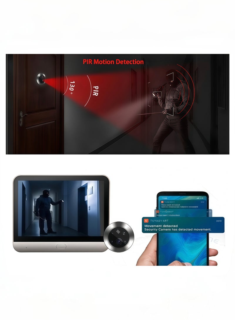 Generic Door Viewer Camera D300, 2K Wire-Free Doorbellwith 4.3" LCD Display,with 64GB Memory Card，5000mAh Rechargeable Battery, 170° Wide View, Motion Detection Alerts, Night Vision  - Image 4