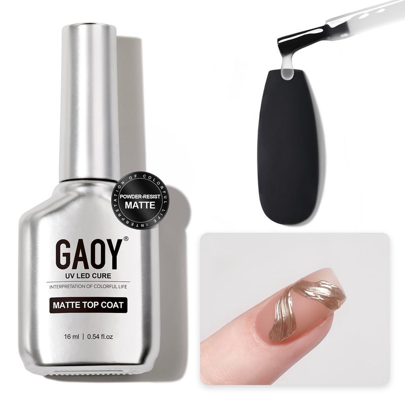 GAOY Matte Gel Top Coat, 16ml Powder-Resist Matte Finish for Detail Chrome Powder Painting Long Lasting UV Gel Nail Art DIY - Image 1