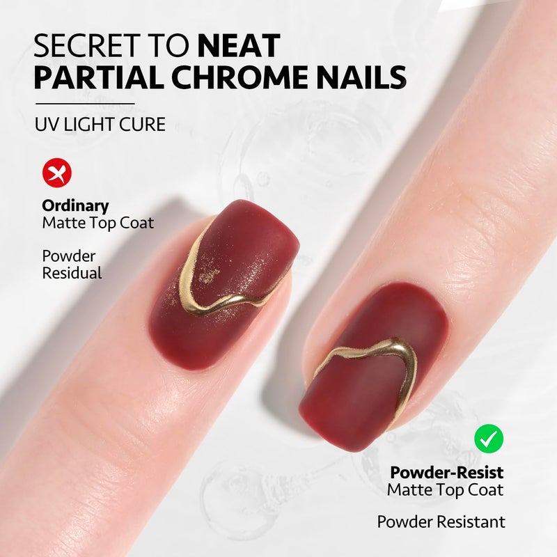 GAOY Matte Gel Top Coat, 16ml Powder-Resist Matte Finish for Detail Chrome Powder Painting Long Lasting UV Gel Nail Art DIY - Image 2