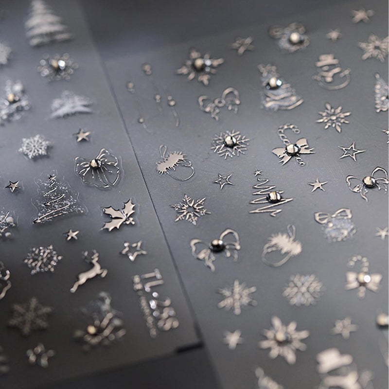 LYLYNB Christmas Nail Art Stickers Silver Xmas Nail Decals 5D Embossed Nail Design Christmas Tree Snowflake Nail Stickers Self Adhesive Nail Art Decals Winter Nail Supplies for Women Nail Decorations - Image 5