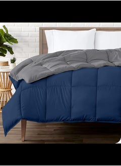 Home of linens 3Pcs Reversible Heavy Comforter Set - 4Kgs - Down Alternative Filling - (For Matress 180cm/200cm) - Size  (250cm x 240cm) + 2 Pillow Case Covers (50cm x 70cm) - Dark Blue x Grey  - Image 1
