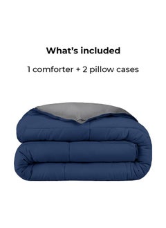Home of linens 3Pcs Reversible Heavy Comforter Set - 4Kgs - Down Alternative Filling - (For Matress 180cm/200cm) - Size  (250cm x 240cm) + 2 Pillow Case Covers (50cm x 70cm) - Dark Blue x Grey  - Image 4