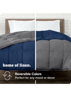 Home of linens 3Pcs Reversible Heavy Comforter Set - 4Kgs - Down Alternative Filling - (For Matress 180cm/200cm) - Size  (250cm x 240cm) + 2 Pillow Case Covers (50cm x 70cm) - Dark Blue x Grey  - Image 3