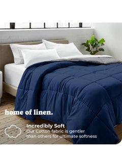 Home of linens 3Pcs Reversible Heavy Comforter Set - 4Kgs - Down Alternative Filling - (For Matress 180cm/200cm) - Size  (250cm x 240cm) + 2 Pillow Case Covers (50cm x 70cm) - Dark Blue x Grey  - Image 2