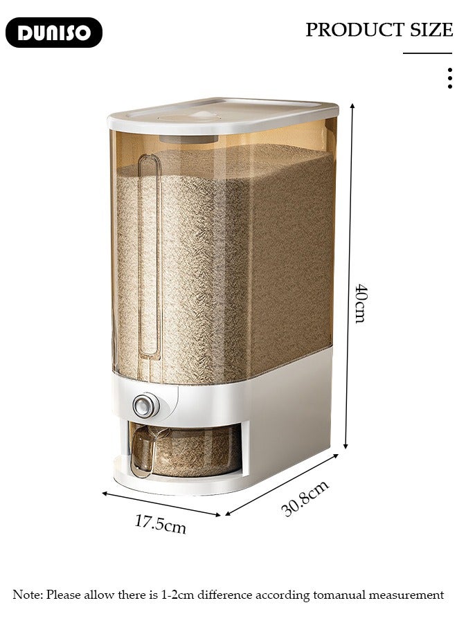 DUNISO 10Kg Rice Dispenser, Clear Large Dry Food Storage Container with Measuring Cup & Time Scale, Food Dispenser Kitchen Organization ，Moisture Proof，Dry Food Grain Flour Soybean for Kitchen Pantry Countertop  - Image 2