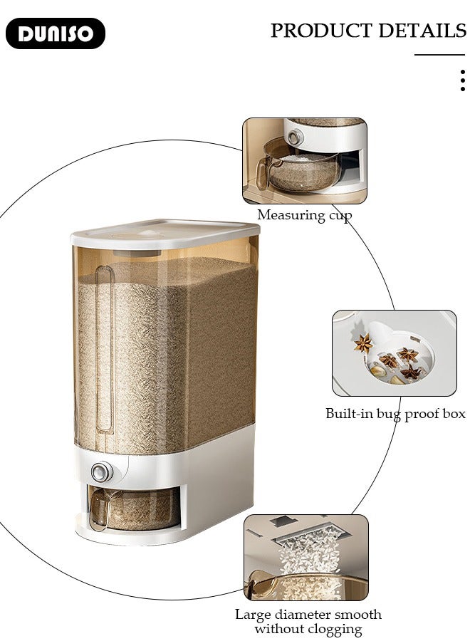 DUNISO 10Kg Rice Dispenser, Clear Large Dry Food Storage Container with Measuring Cup & Time Scale, Food Dispenser Kitchen Organization ，Moisture Proof，Dry Food Grain Flour Soybean for Kitchen Pantry Countertop  - Image 3