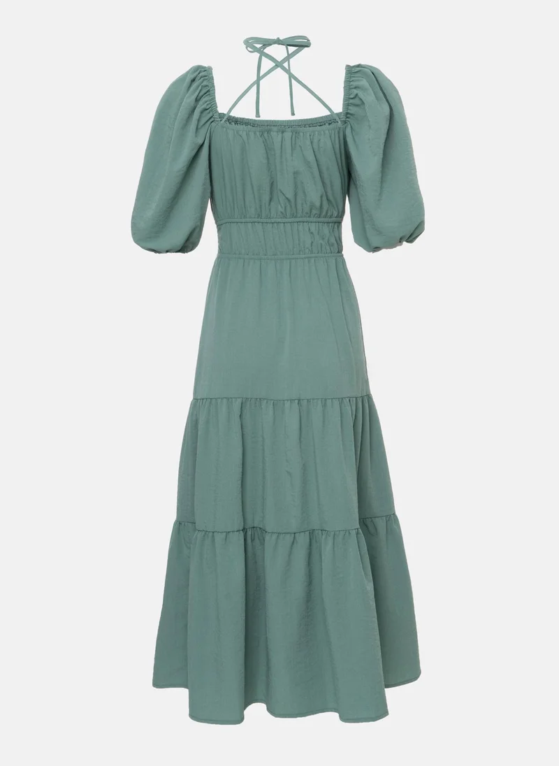 Lichi Lantern-sleeve tiered midi dress