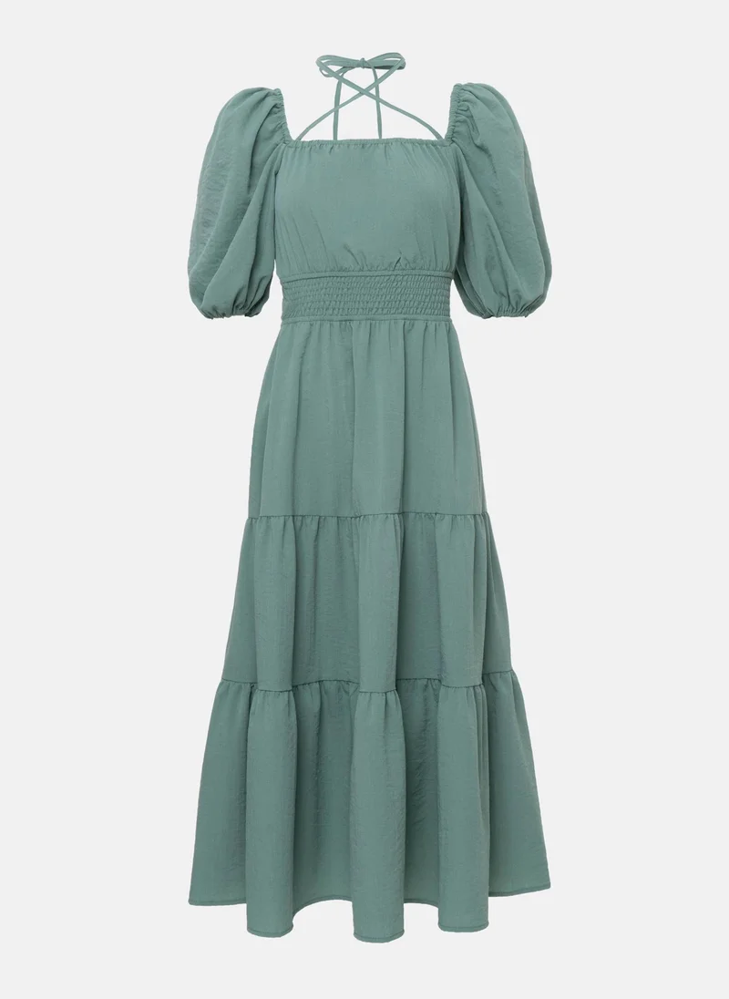 Lichi Lantern-sleeve tiered midi dress