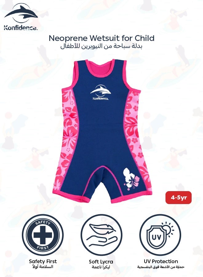 Konfidence Warma Wetsuit | 2.5mm Neoprene Baby Swimwear | Adjustable Shoulder Straps | 100% UV Protection | Soft Lycra Binding | Pink Hibiscus | Ideal for Pool & Beach  4 - 5 Years - Image 1
