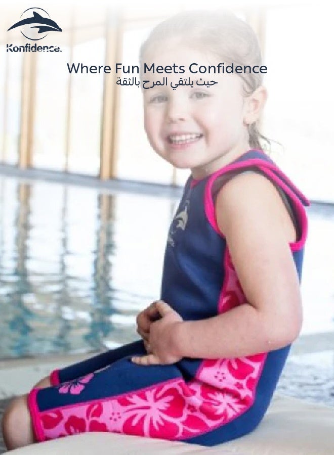 Konfidence Warma Wetsuit | 2.5mm Neoprene Baby Swimwear | Adjustable Shoulder Straps | 100% UV Protection | Soft Lycra Binding | Pink Hibiscus | Ideal for Pool & Beach  4 - 5 Years - Image 2