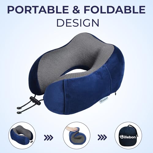 Billebon Neck Pillow for Travel – Comfortable Memory Foam Support, U-Shape Ergonomic Design, Portable for Flight Journeys, Lightweight Compact Build, Soft Washable Cover (Navy Blue) - Image 4