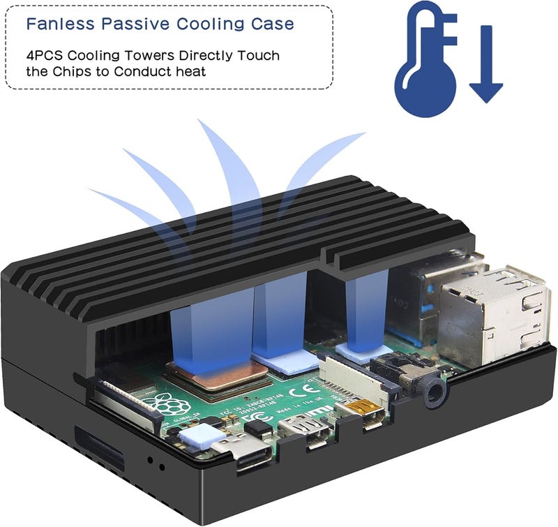 Geekworm Raspberry Pi 4 Aluminum Case, Raspberry Pi 4 Model B Heavy Duty Aluminum Passive Cooling Case for Raspberry Pi 4B Only - Image 3