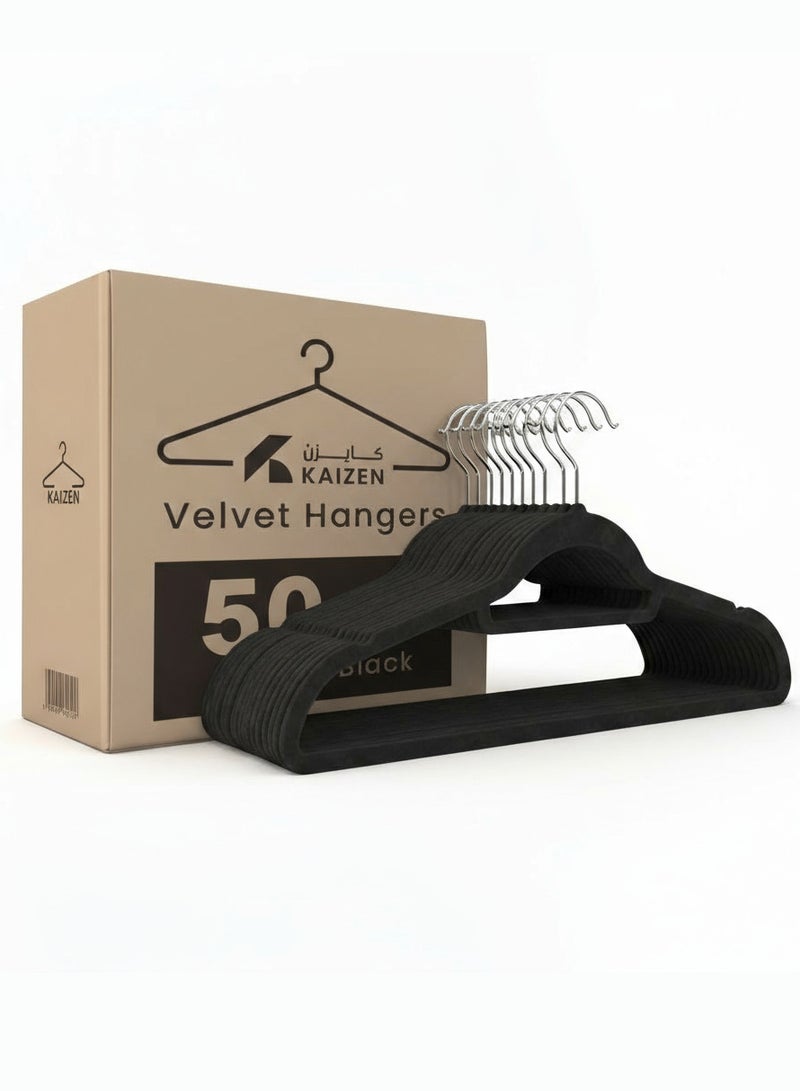 Kaizen Velvet Non-Slip Clothes Hangers 50 Pcs - Black - Image 1