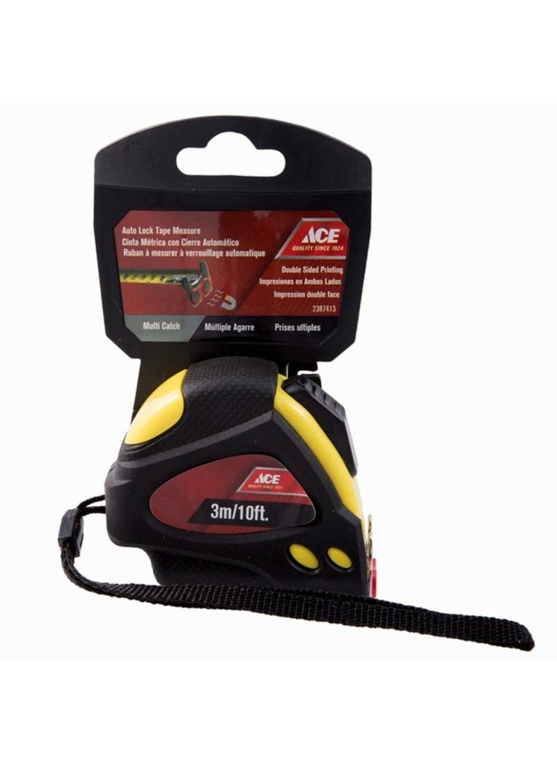 ACE Auto Lock Tape Measure 300 Cm Black Yellow 