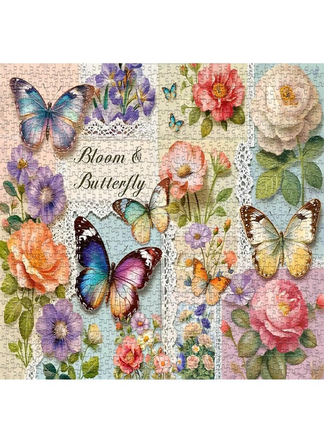 PICKFORU Vintage Butterfly Puzzle for Adults 1000 Pieces, Floral Butterfly Spring Garden Art,Flower Botanical Themed Collage Jigsaw Puzzle Challenge Aesthetic - Image 2
