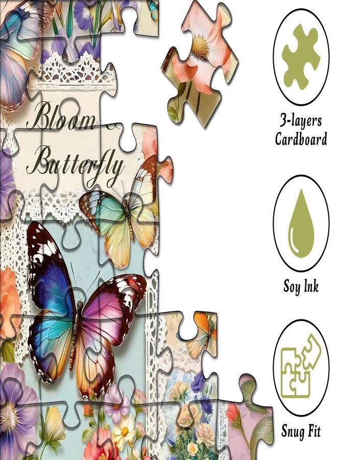 PICKFORU Vintage Butterfly Puzzle for Adults 1000 Pieces, Floral Butterfly Spring Garden Art,Flower Botanical Themed Collage Jigsaw Puzzle Challenge Aesthetic - Image 4