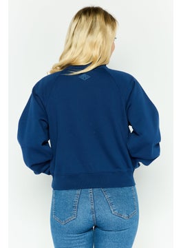 ESPRIT Women Mock Neck Embroidered Long Sleeves Sweatshirt, Dark Blue  - Image 4