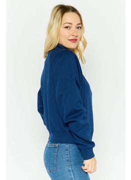 ESPRIT Women Mock Neck Embroidered Long Sleeves Sweatshirt, Dark Blue  - Image 2