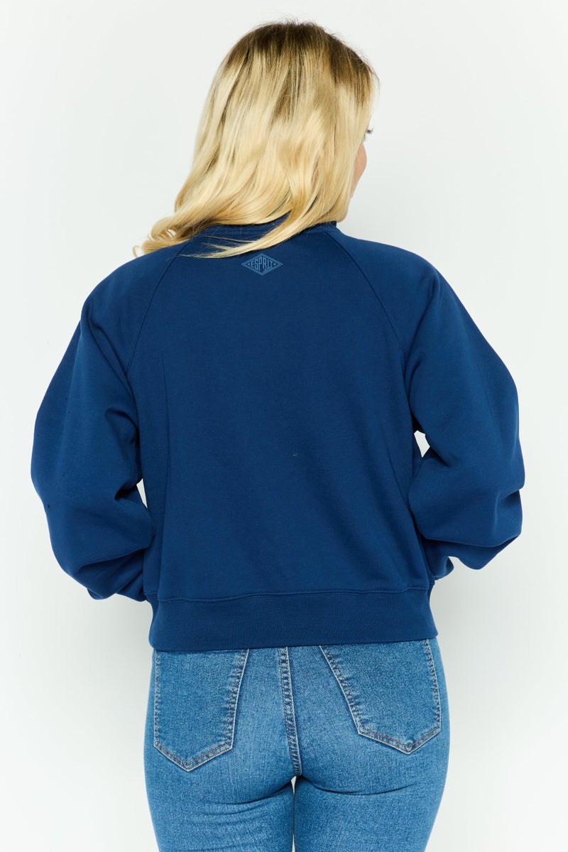 ESPRIT Women Mock Neck Embroidered Long Sleeves Sweatshirt, Dark Blue - Image 4