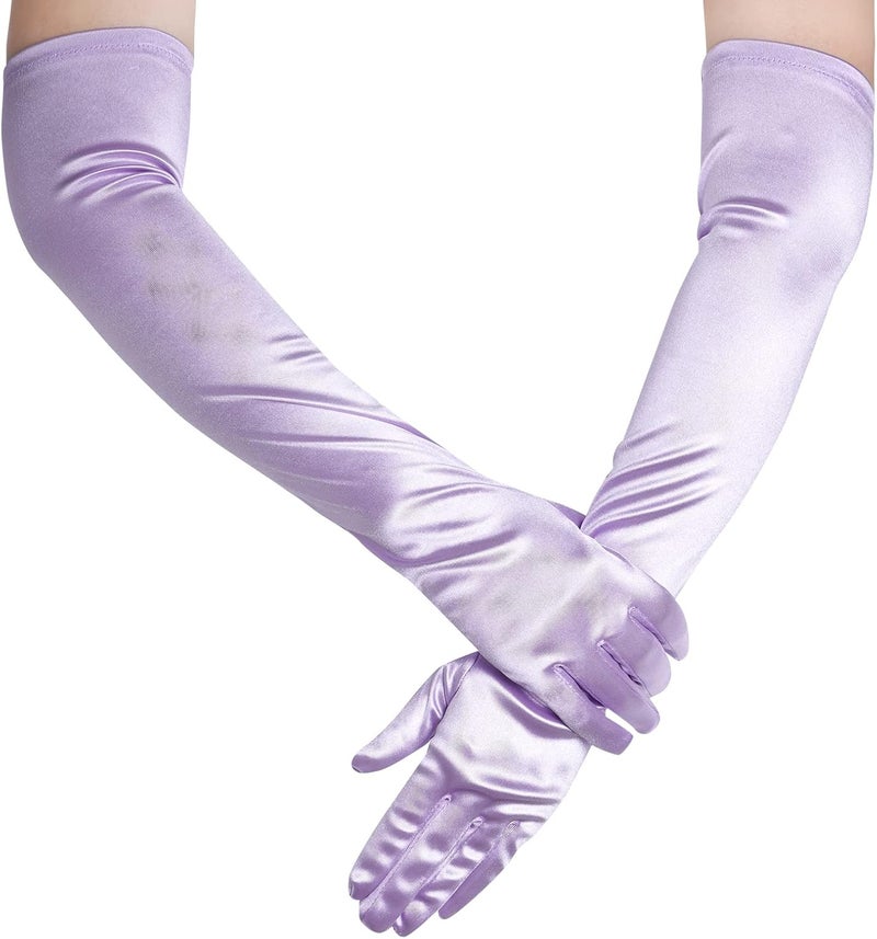 Wobe Long Opera Party 20s Satin Gloves Stretchy Adult Size Elbow Length Wedding - Image 4