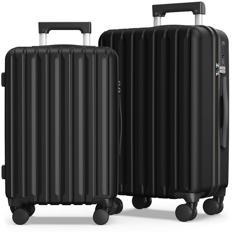 SHOWKOO Suitcase Sets Hard Shell Expandable 100% Polycarbonate Lightweight Ultra Durable Carry on Travel Hand Luggage with 4 Spinner Wheels TSA Lock, Black, 2 Piece Set, Luggage Set - Image 1