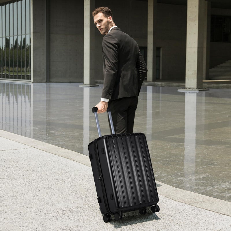 SHOWKOO Suitcase Sets Hard Shell Expandable 100% Polycarbonate Lightweight Ultra Durable Carry on Travel Hand Luggage with 4 Spinner Wheels TSA Lock, Black, 2 Piece Set, Luggage Set - Image 2