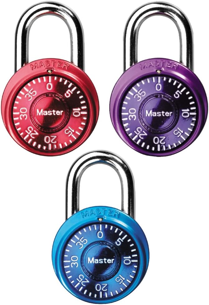 Master Lock 1533TRI Mini Combination Padlock Set, Assorted Colors - Pack of 3 - Image 1
