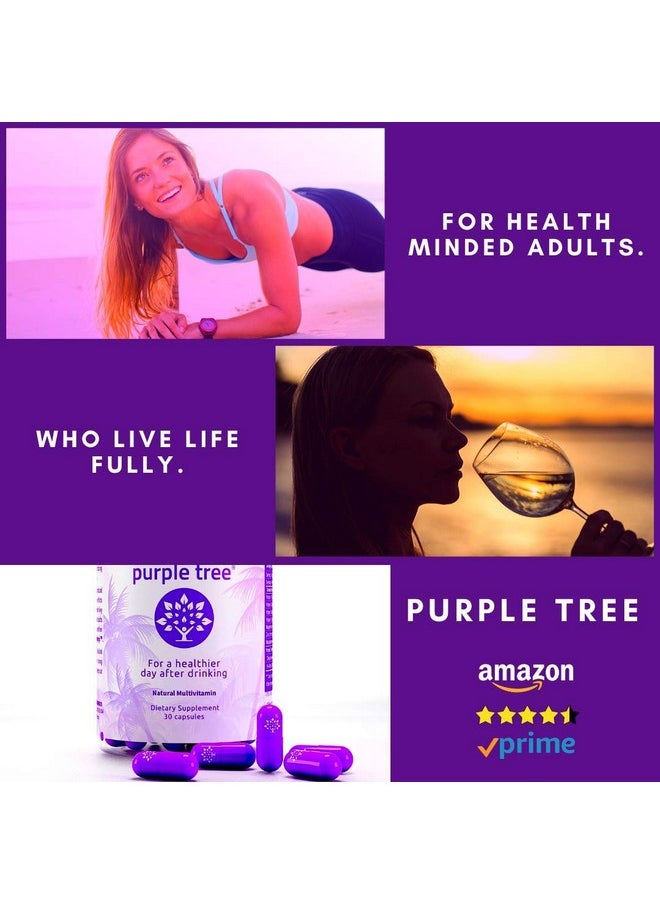PURPLE TREE - Celebration Vitamin Pills; Rapid Hydration Liver Detox Better Mornings; Dihydromyricetin Dhm Milk Thistle Electrolytes Vitamin B Willow Bark Quercetin (30 Pills) - Image 1