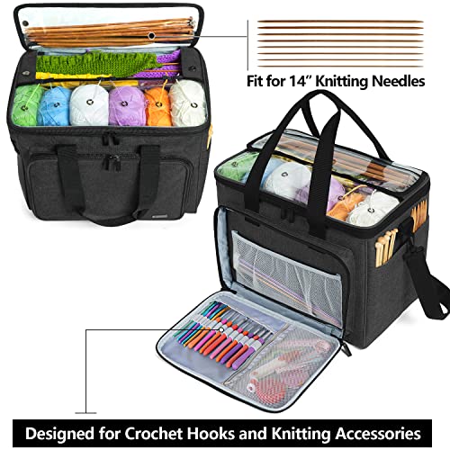 Teamoy Knitting Bag, Yarn Tote Organizer with Inner Divider (Sewn to Bottom) for Crochet Hooks, Knitting Needles(Up to 14”), Project and Supplies, Black -No Accessories Included - Image 3