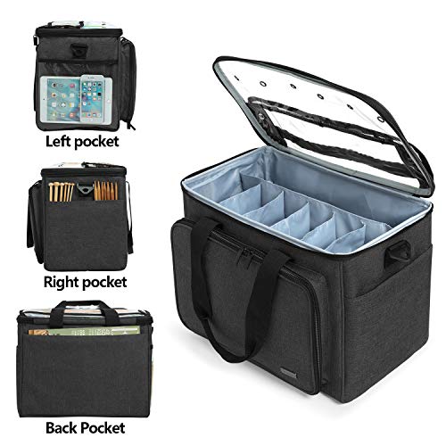 Teamoy Knitting Bag, Yarn Tote Organizer with Inner Divider (Sewn to Bottom) for Crochet Hooks, Knitting Needles(Up to 14”), Project and Supplies, Black -No Accessories Included - Image 5