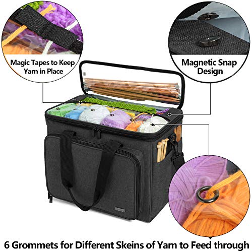 Teamoy Knitting Bag, Yarn Tote Organizer with Inner Divider (Sewn to Bottom) for Crochet Hooks, Knitting Needles(Up to 14”), Project and Supplies, Black -No Accessories Included - Image 2