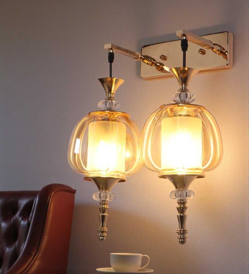 ELIANTE Serenique Twin Pendant Wall Light | Elegant Double Glass Wall Lamp for Living Room & Hallway | 3 Years Warranty | Free Bulb - Image 3