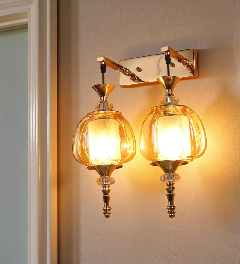 ELIANTE Serenique Twin Pendant Wall Light | Elegant Double Glass Wall Lamp for Living Room & Hallway | 3 Years Warranty | Free Bulb - Image 1