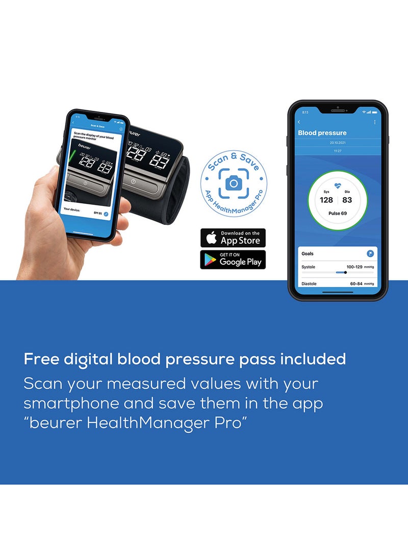 Beurer - BM 81 EasyLock Upper Arm Blood Pressure Monitor Cuff-Free Design, Fully Automatic with Bluetooth & Large LED Display - Image 1