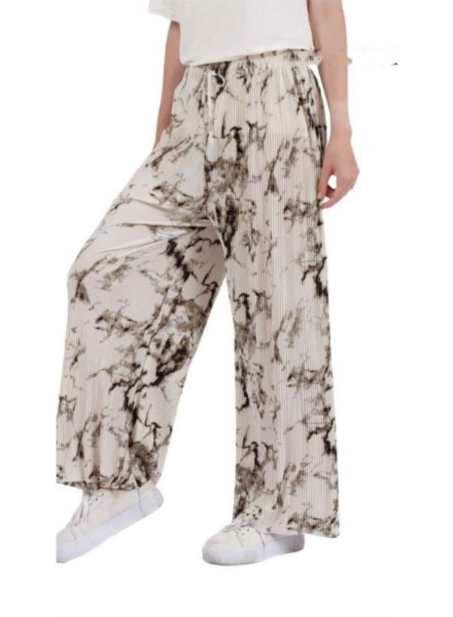 بنطلون صيفي واسع الساق بتصميم مطوي وربطة عنق للنساء مقاس حر - Image 3