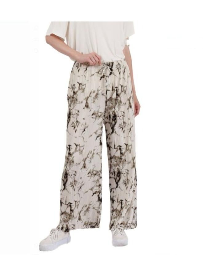 بنطلون صيفي واسع الساق بتصميم مطوي وربطة عنق للنساء مقاس حر - Image 1