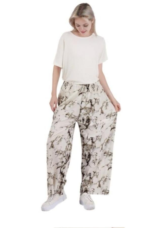 بنطلون صيفي واسع الساق بتصميم مطوي وربطة عنق للنساء مقاس حر - Image 2