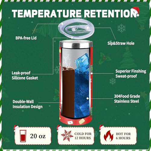 FristChoice 20oz Christmas Skinny Tumbler with Lid and StrawStainless Steel Vacuum Insulated Tumbler Cup Double Wall Travel Coffee Mug Christmas Gifts for Women MenXmas Elements2 - Image 3