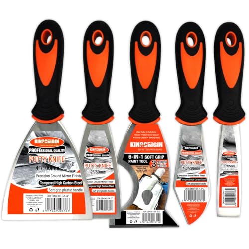 Kingorigin Putty Knife Set, 5 Piece Stainless Steel Paint Scraper (1" 1.5" 2" 3" 4"), Multi-use Scraper Tool, Spackle Knife for Applying Putty, Filling Gaps, Scraping Away Old Paint or Caulk - Image 1