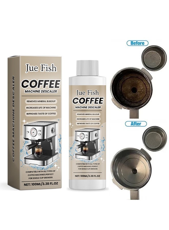 JUE FISH Coffee Machine Descaler 100ml, Deep Cleans Limescale & Coffee Oils, Environmentally Friendly Universal Descaling Agent for Coffee and Espresso Machines, Powerful Formula Removes Tough Dirt and Grease - Image 1