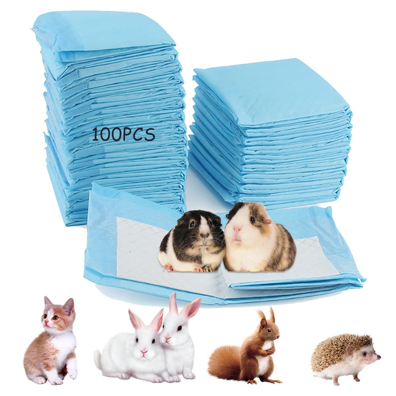 MUYG 100 Pcs Disposable Rabbit Pee Pads,Small Animal Potty Training Pads Guinea Pig Cage Liners Leak-Proof Super Absorbent with Quick-Dry Surface Small Pet for Kitten Hedgehog Hamster Chinchilla - Image 1