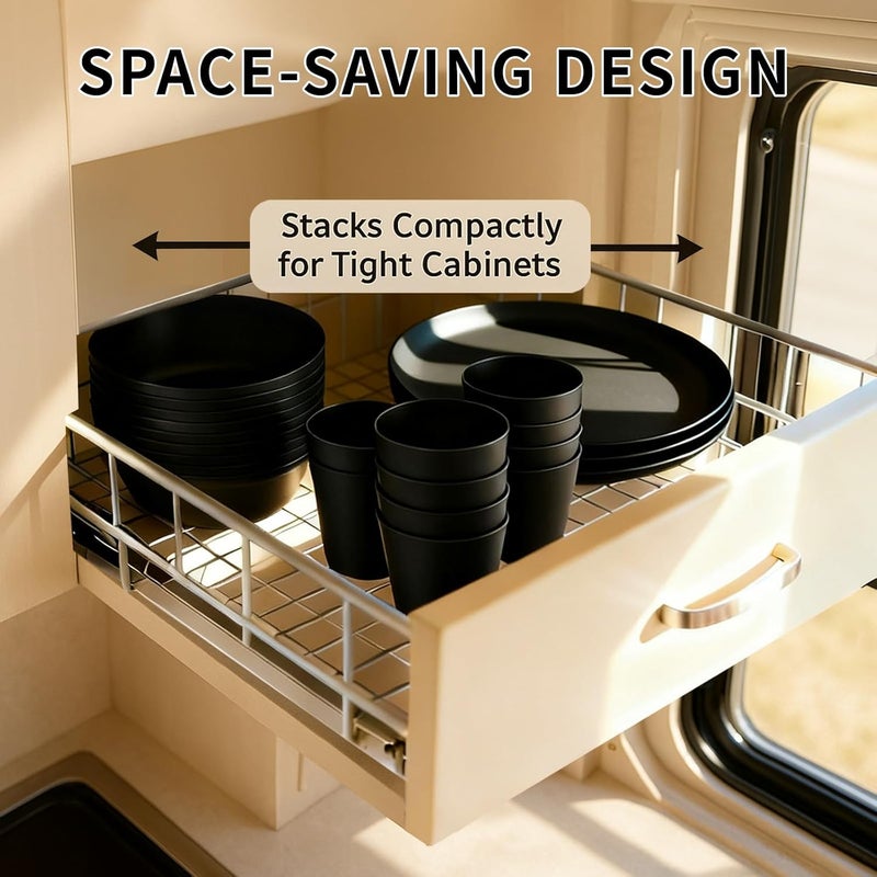 Blwan 40-Piece RV Camping Dinnerware Set (Service for 8), Microwave Safe Plates and Bowls Set with Cutlery, Lightweight & Unbreakable Plastic Dishes - The Perfect Melamine Alternative (Black) - Image 4