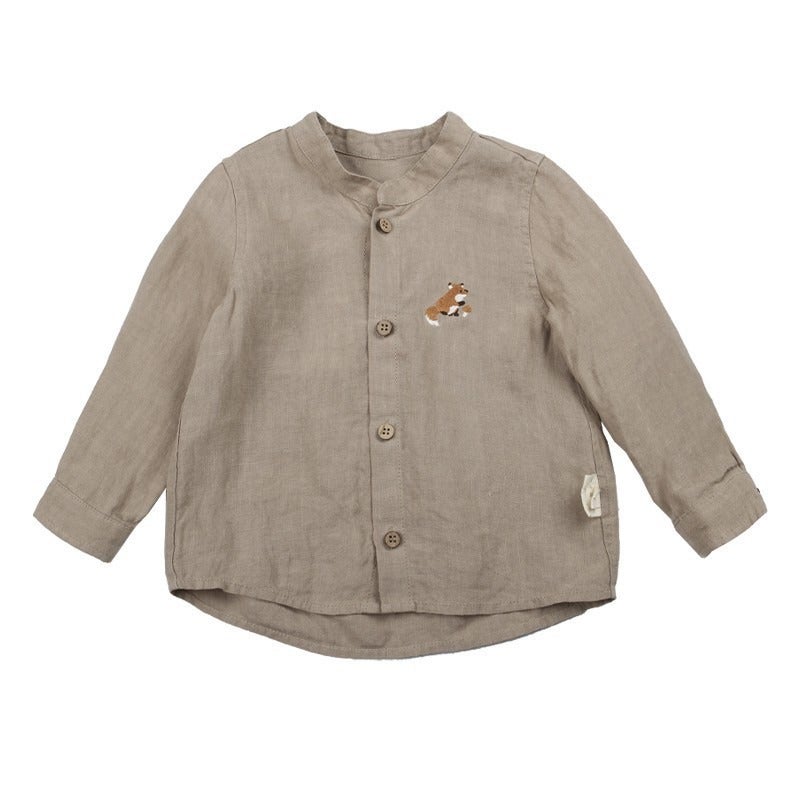 Boys' Solid Color Shirt and Pants Set - Nordic Style, Long Sleeve Cotton Top - Image 2
