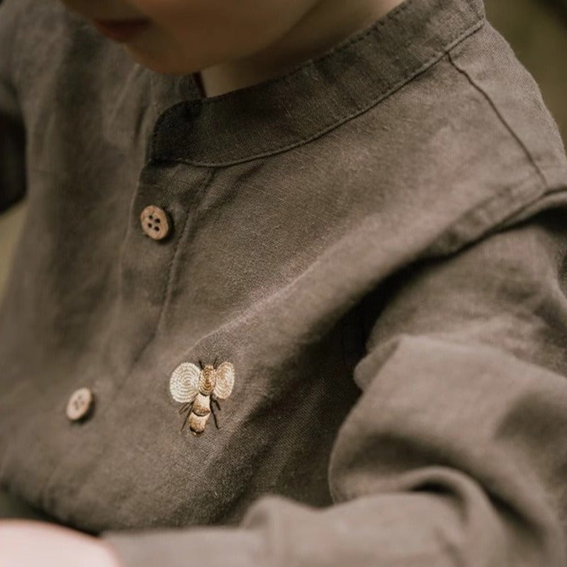 Boys' Solid Color Shirt and Pants Set - Nordic Style, Long Sleeve Cotton Top - Image 1