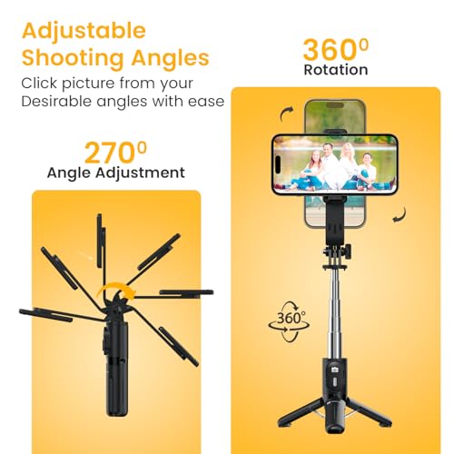 Portronics Lumistick Mini Extendable Multifunctional 3-in-1 Selfie Sticks with Wireless Detachable Bluetooth Remote & Tripod Stand,Portable Lightweight Selfie Stick for iPhone & Android Mobiles(Black) - Image 3