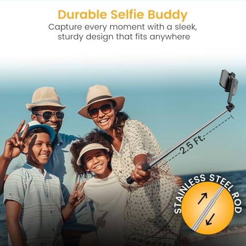 Portronics Lumistick Mini Extendable Multifunctional 3-in-1 Selfie Sticks with Wireless Detachable Bluetooth Remote & Tripod Stand,Portable Lightweight Selfie Stick for iPhone & Android Mobiles(Black) - Image 4